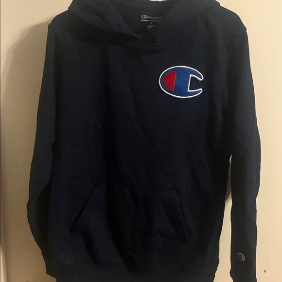 Champion Men's Dark Blue Hoodie with Logo - Picture 1 of 3